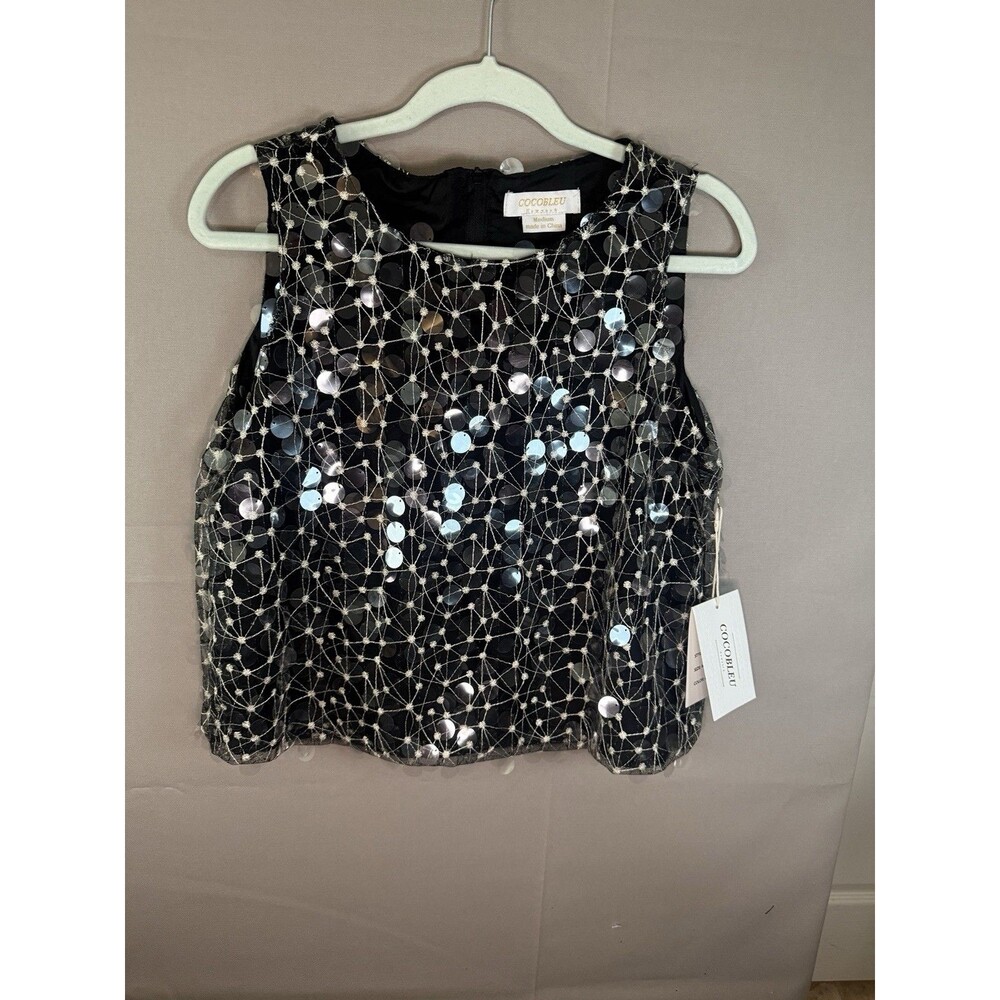 Cocoblue Sequin Crop Sleeveless Top Elegant Glam Party Shiny Disco Size Medium